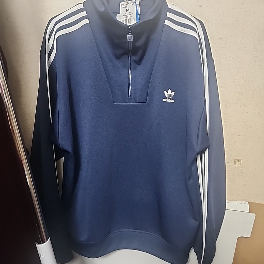 Men's Adidas Size M Funnelneck Track Pullover Jacket Trefoil Logo NAVY BLUE NWT